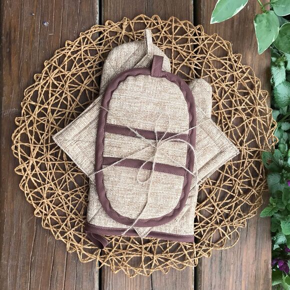 Oven Mitt, 2 Finger Hotpads, Square Potholder, Neutral Print, Baking Gift Set - Picture 3 of 8